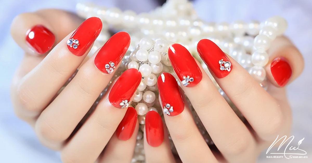bộ móng tay giả nail box màu đỏ đính đá thiết kế kèm keo  Shopee Việt Nam