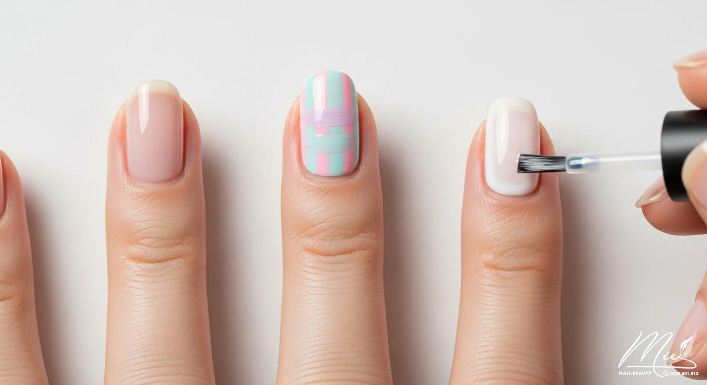 Quy trình sơn móng tay 3 lớp cơ bản: sơn nền, sơn màu và sơn bóng, cho bộ móng bền đẹp.