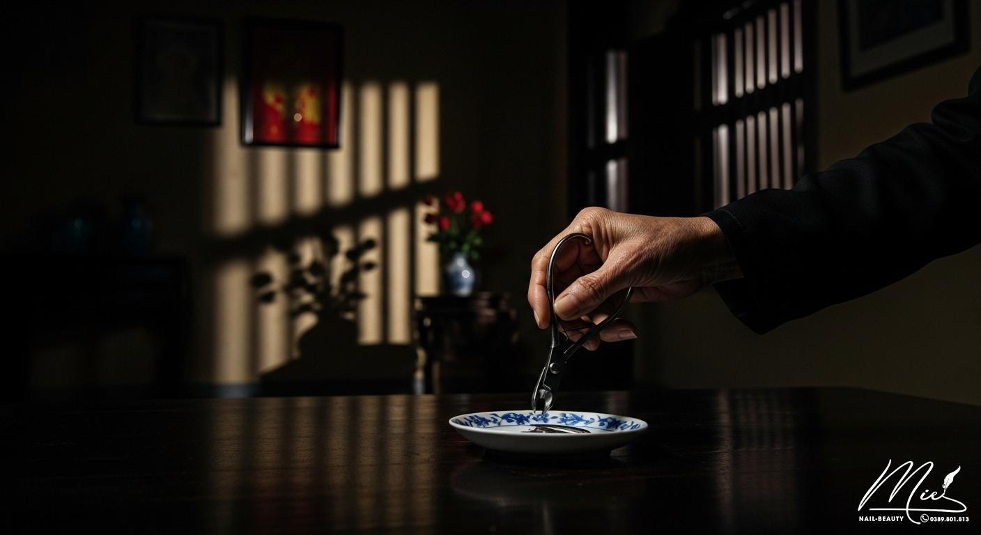 Biểu tượng quan niệm dân gian về cắt móng tay trong đêm tối.