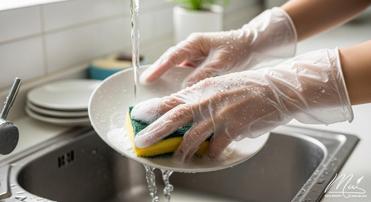 Móng Tay Bị Lõm Là Bệnh Gì? Lộ Trình Hành Động & Giải Pháp 3 Bàn tay được chăm sóc cẩn thận, minh họa việc bảo vệ móng tay khỏi hóa chất và chấn thương.