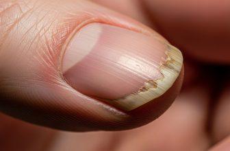 Cận cảnh móng tay biến đổi màu sắc, dày và giòn, có dấu hiệu bệnh lý cần thăm khám bác sĩ.