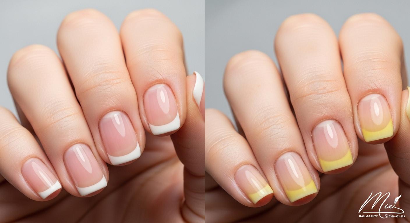 Hình ảnh so sánh móng tay khỏe mạnh và móng tay có dấu hiệu bệnh lý.