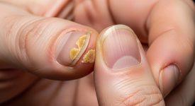 Cận cảnh móng tay bị nấm dày, giòn và đổi màu, một trong những dấu hiệu thường gặp ở người có hệ miễn dịch suy yếu, đặc biệt là người nhiễm HIV.