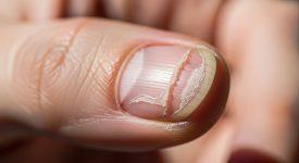 Hình ảnh cận cảnh móng tay bị xước và da khô xung quanh, tượng trưng cho dấu hiệu cảnh báo sức khỏe.