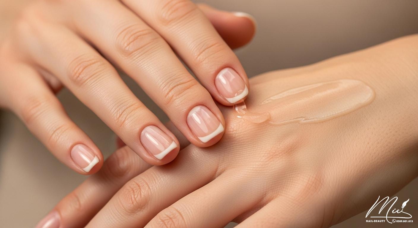 Hình ảnh bàn tay được chăm sóc cẩn thận, móng tay chắc khỏe và được dưỡng ẩm, thể hiện việc phòng ngừa xước móng.