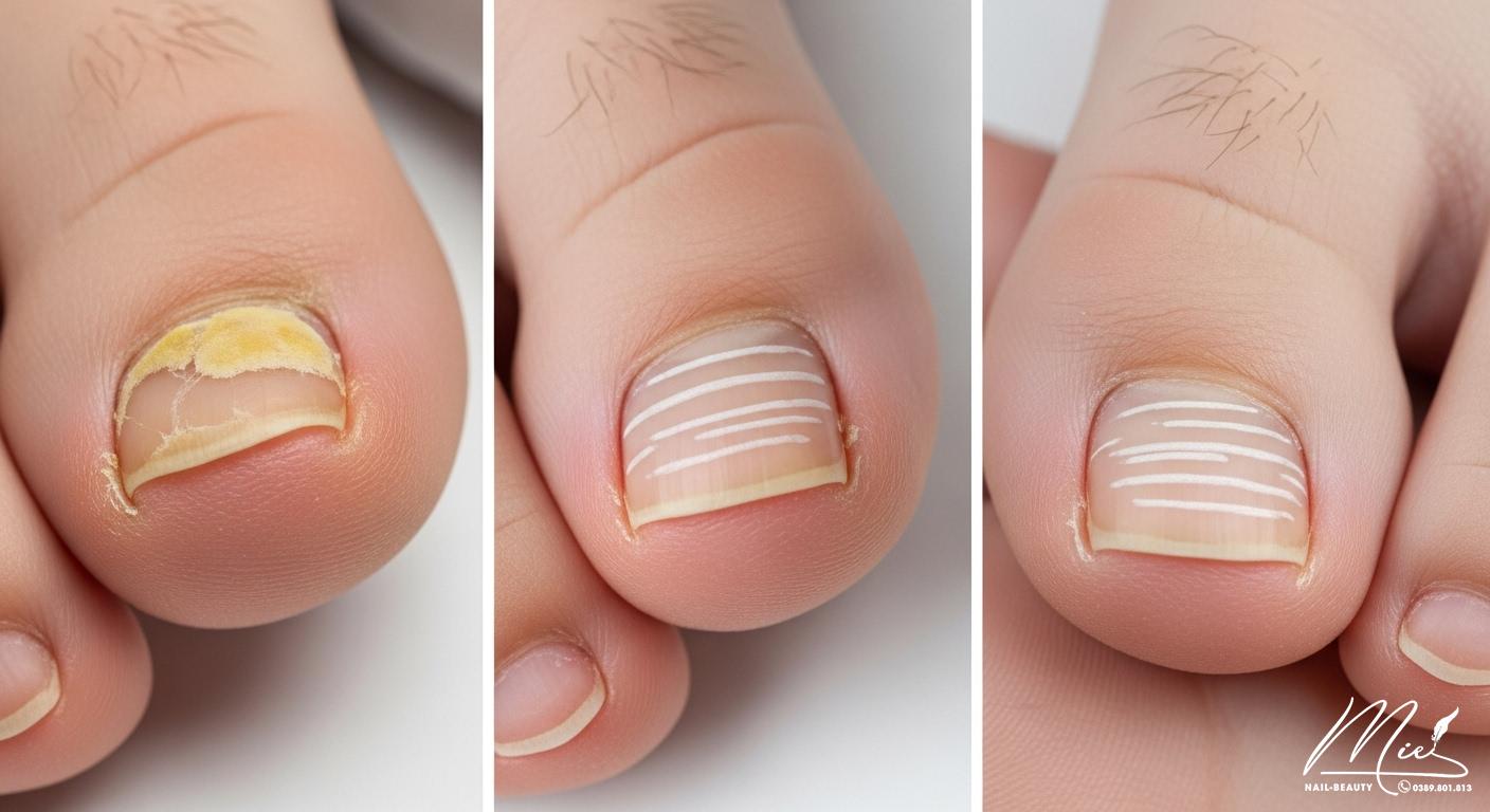Các dấu hiệu bệnh lý móng chân như nấm, thiếu hụt dinh dưỡng và tổn thương.